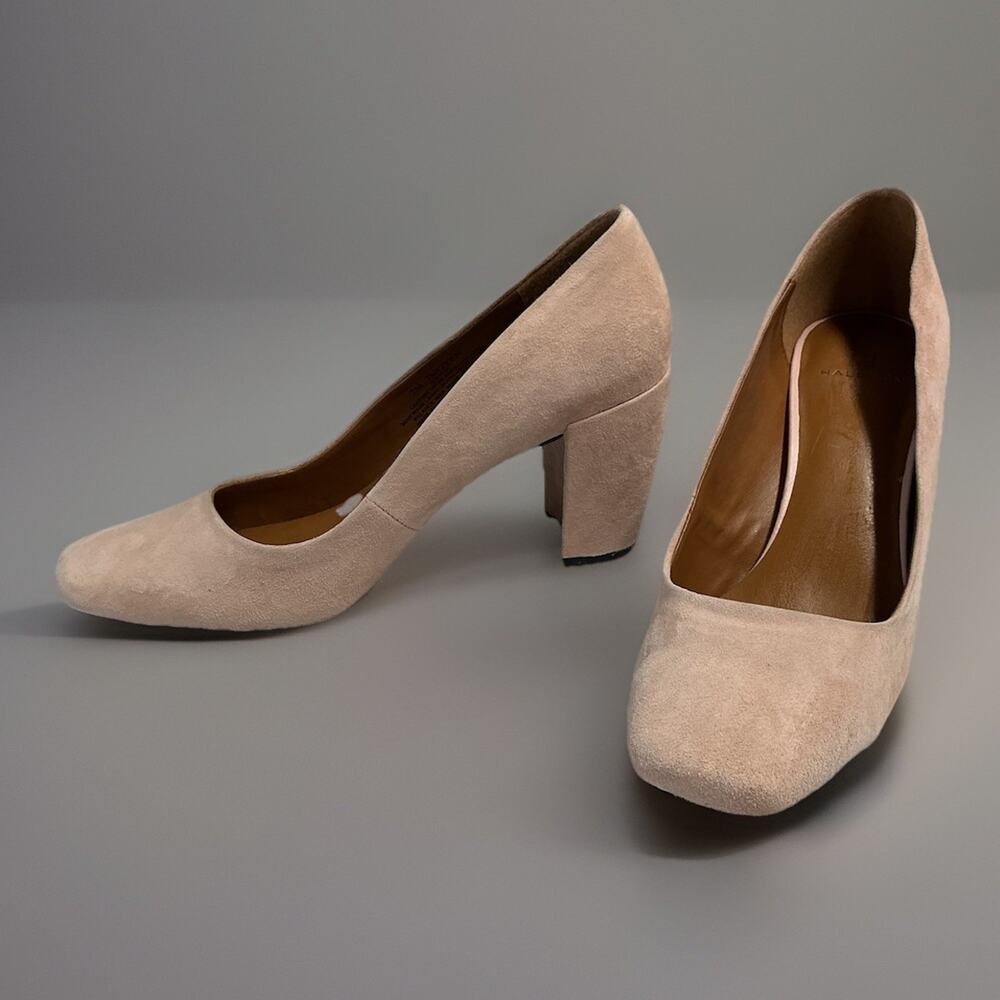 Halston Heritage Blush Nude Suede Block Heel Pumps 7.5